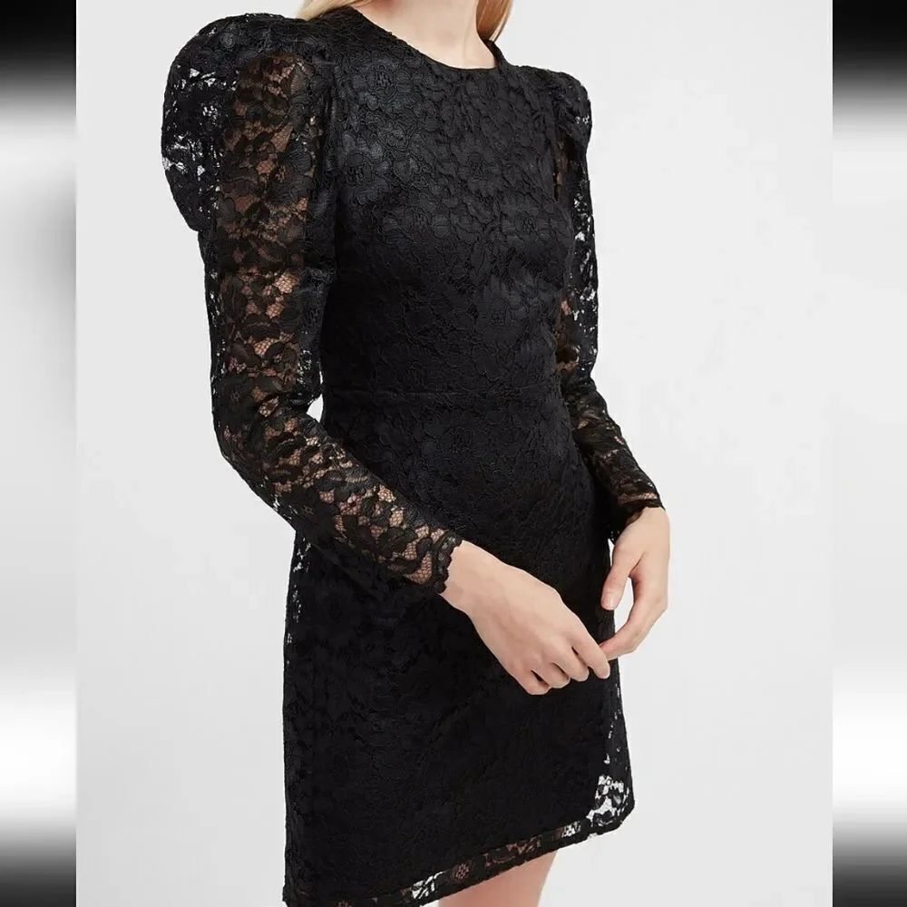 BRAND NEW EXPRESS LONG SLEEVE LACE PUFF SLEEVE FIT AND FLARE DRESS